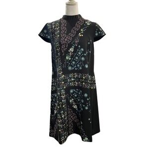 Ted Baker Abbew Unity Floral Dress Pleated Back Shift Black Womens 6 Chic Office